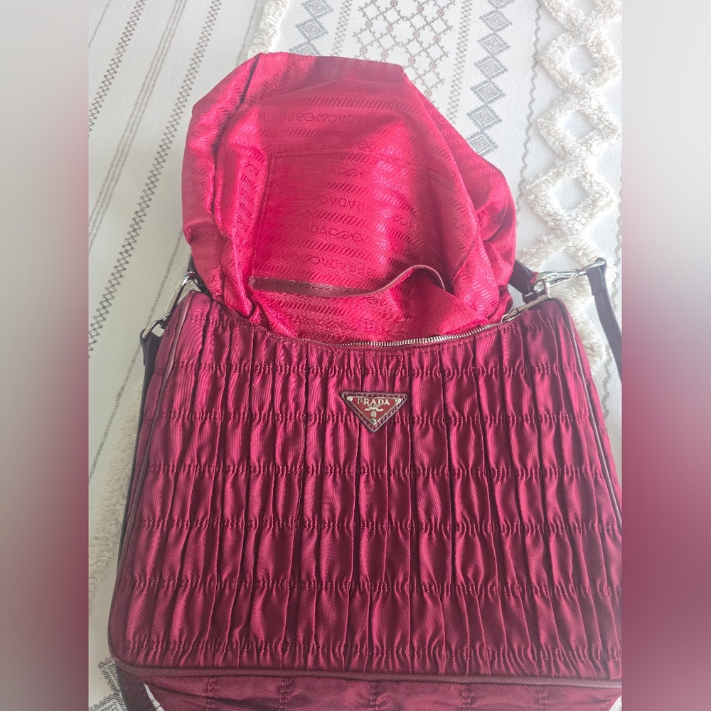 Prada Fabric and Leather Pink Handbag. - Picture 11 of 17